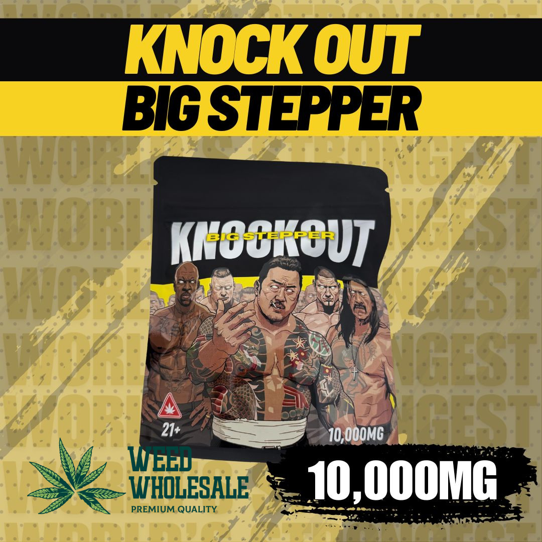An image of Knockout Gummies 10000mg cannabis edibles package with high-potency THC gummies.