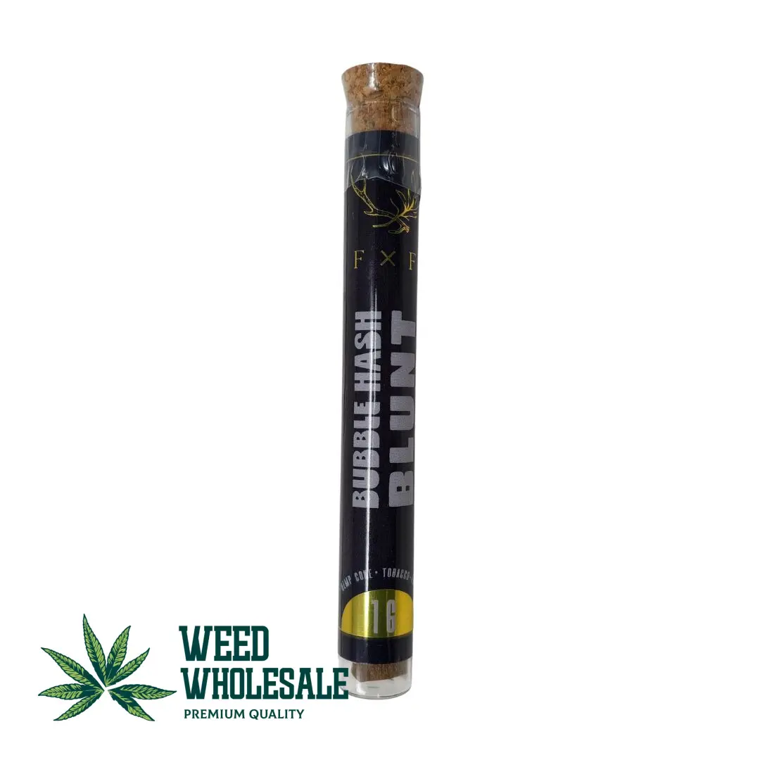 A premium 1g Feral & Fauna Bubble Hash blunt rolled in a brown paper