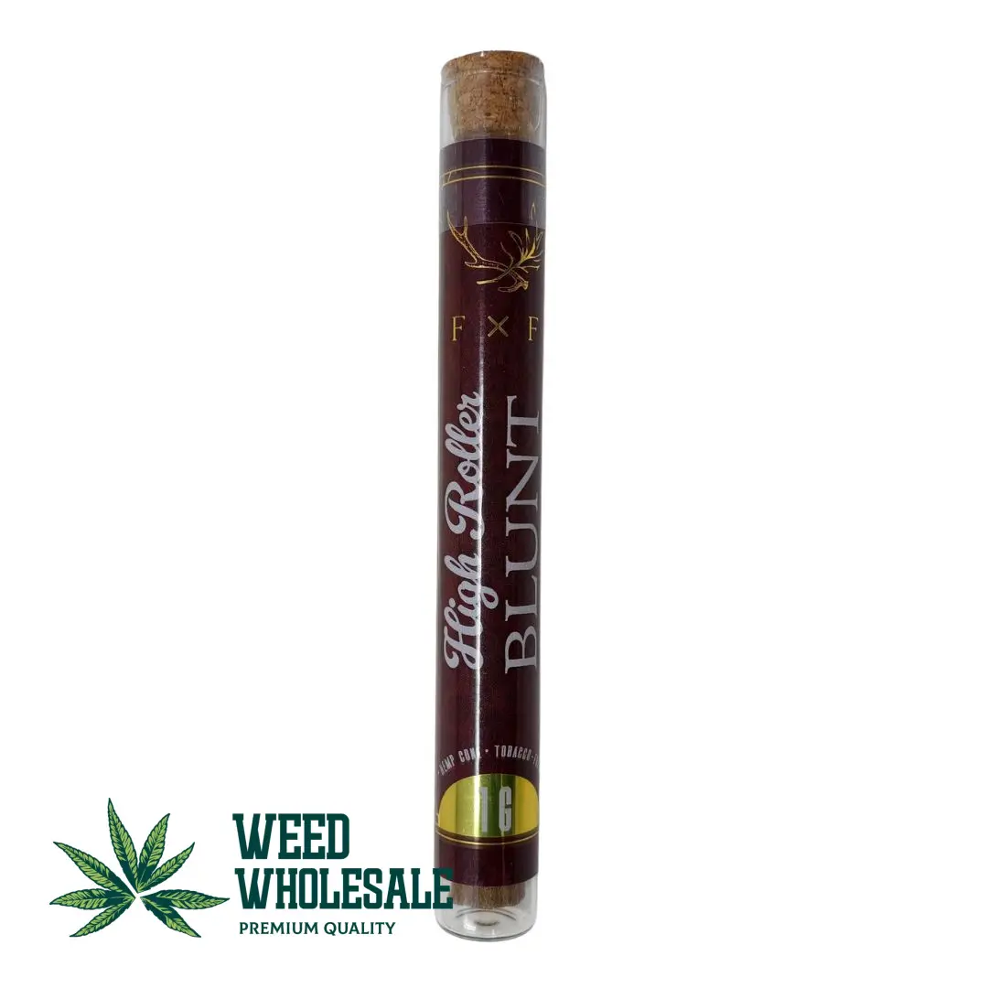 A premium 1g Feral & Fauna High Roller blunt with a natural brown wrap