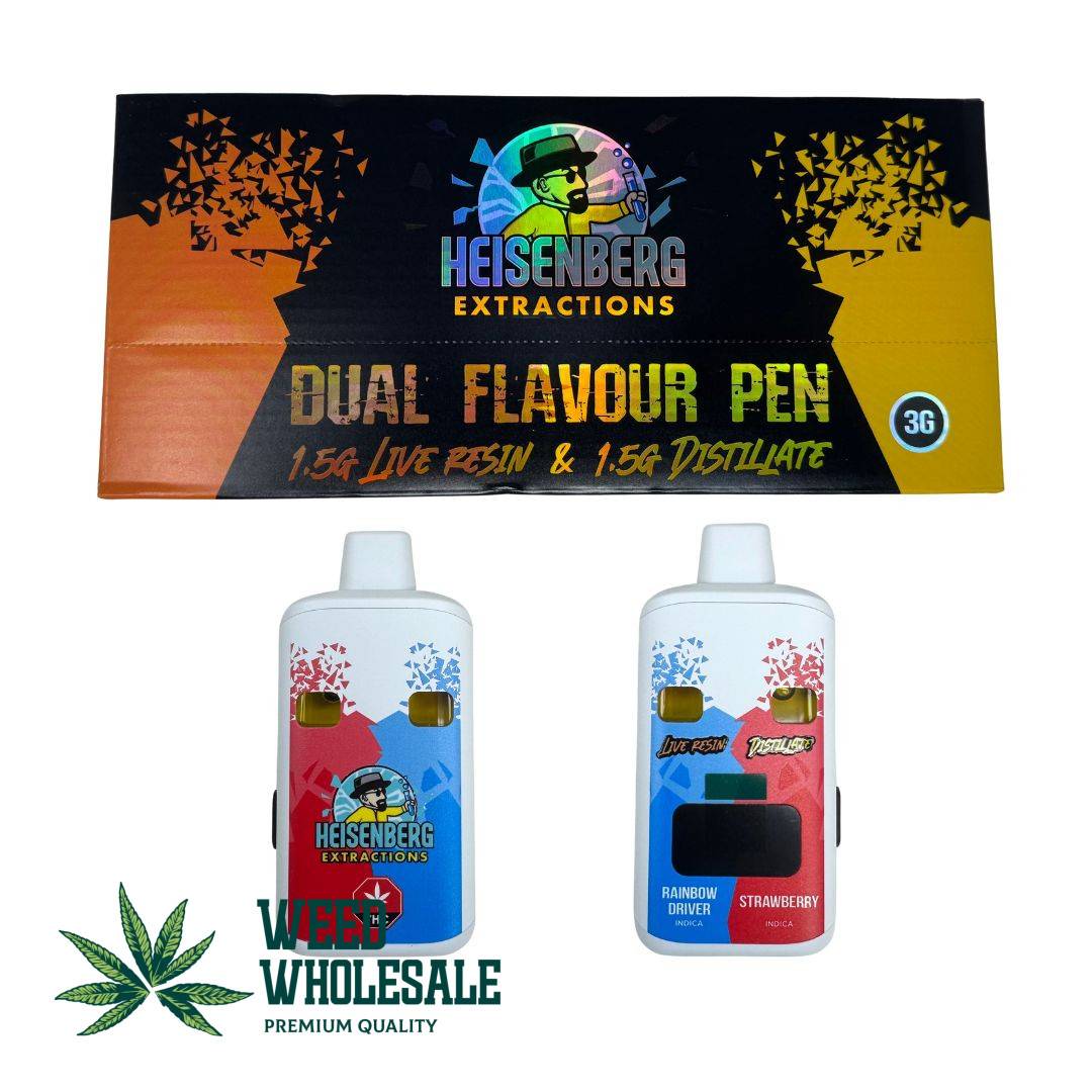 Heisenberg 3G Dual Flavor disposable vape pen and box.