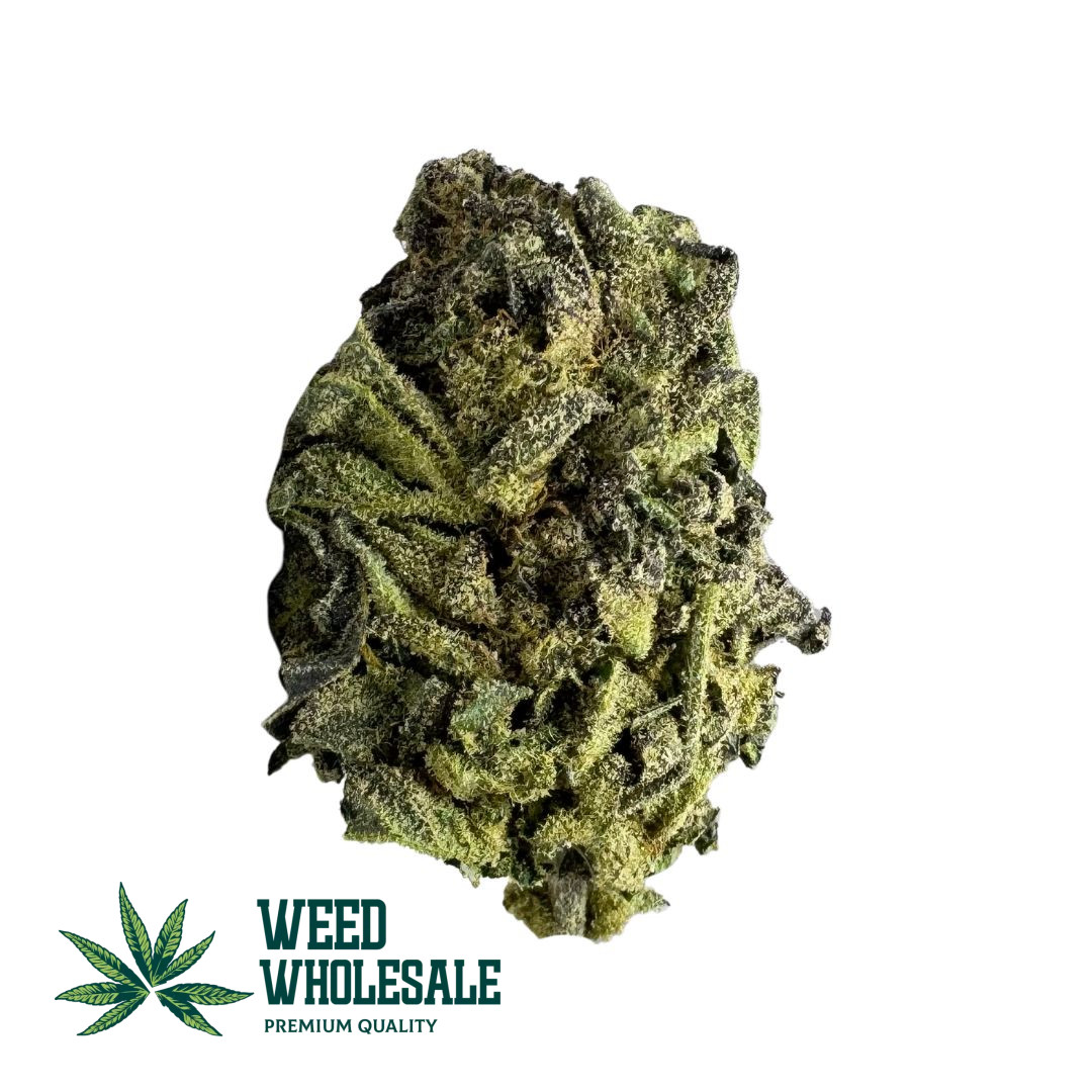 Dense Forbidden Fruit buds with deep purple hues, bright orange pistils, and frosty trichome coverage.