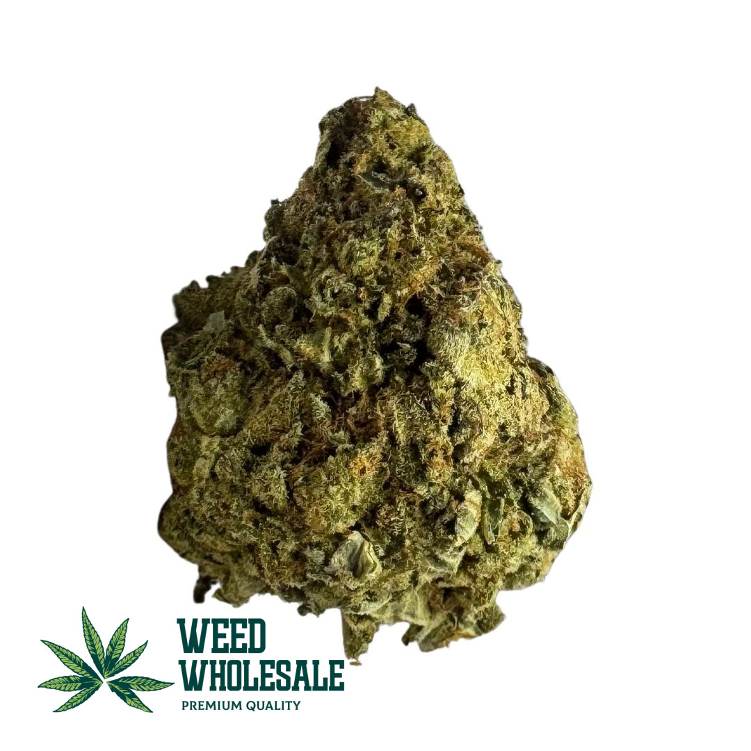 Close-up of premium Strawberry Cough Strain AAA cannabis buds with frosty trichomes, bright orange pistils, and vibrant green colouring.